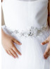 White Dots Tulle Keyhole Corset Back Flower Girl Dress With Beaded Belt